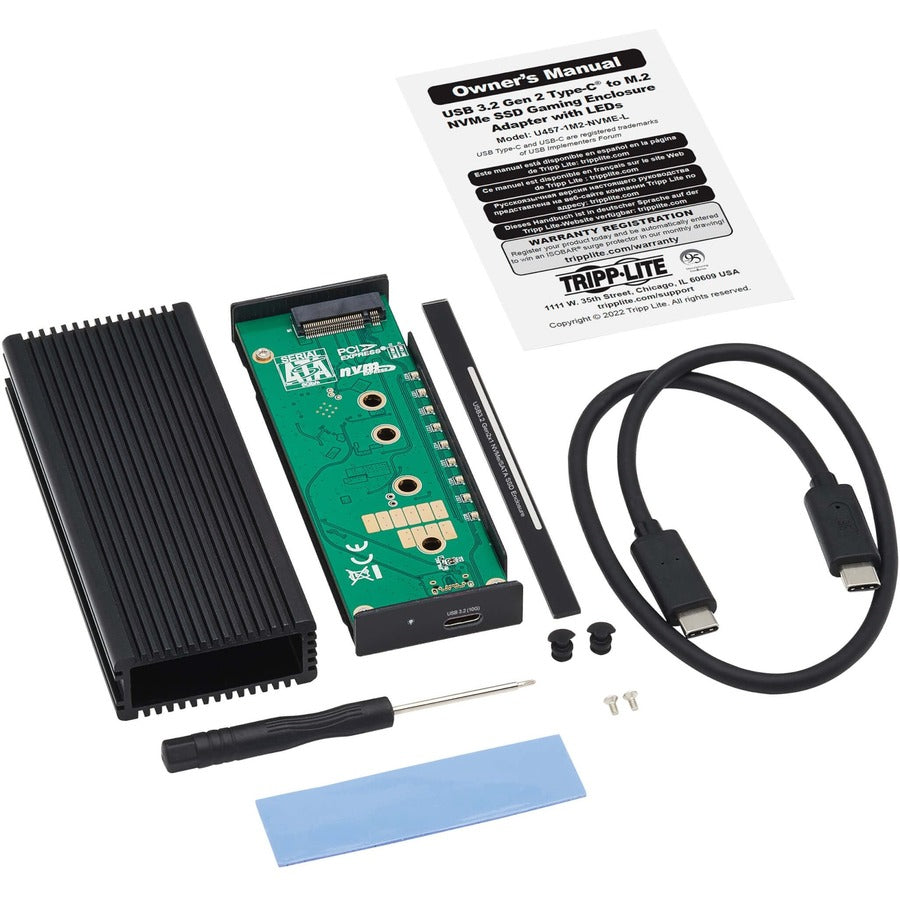 Tripp Lite by Eaton USB-C to M.2 NVMe and SATA SSD (M-Key) Gaming Enclosure Adapter - USB 3.2 Gen 2 (10 Gbps), LEDs U457-1M2-NVME-L