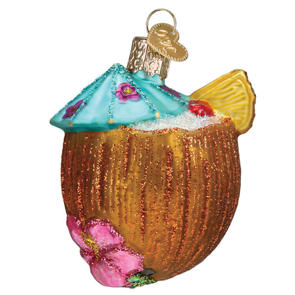 Tropical Coconut Drink Glass Ornament