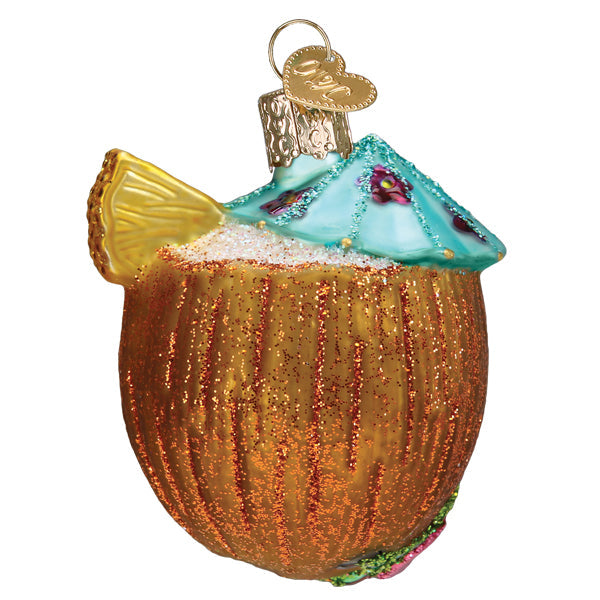 Tropical Coconut Drink Glass Ornament