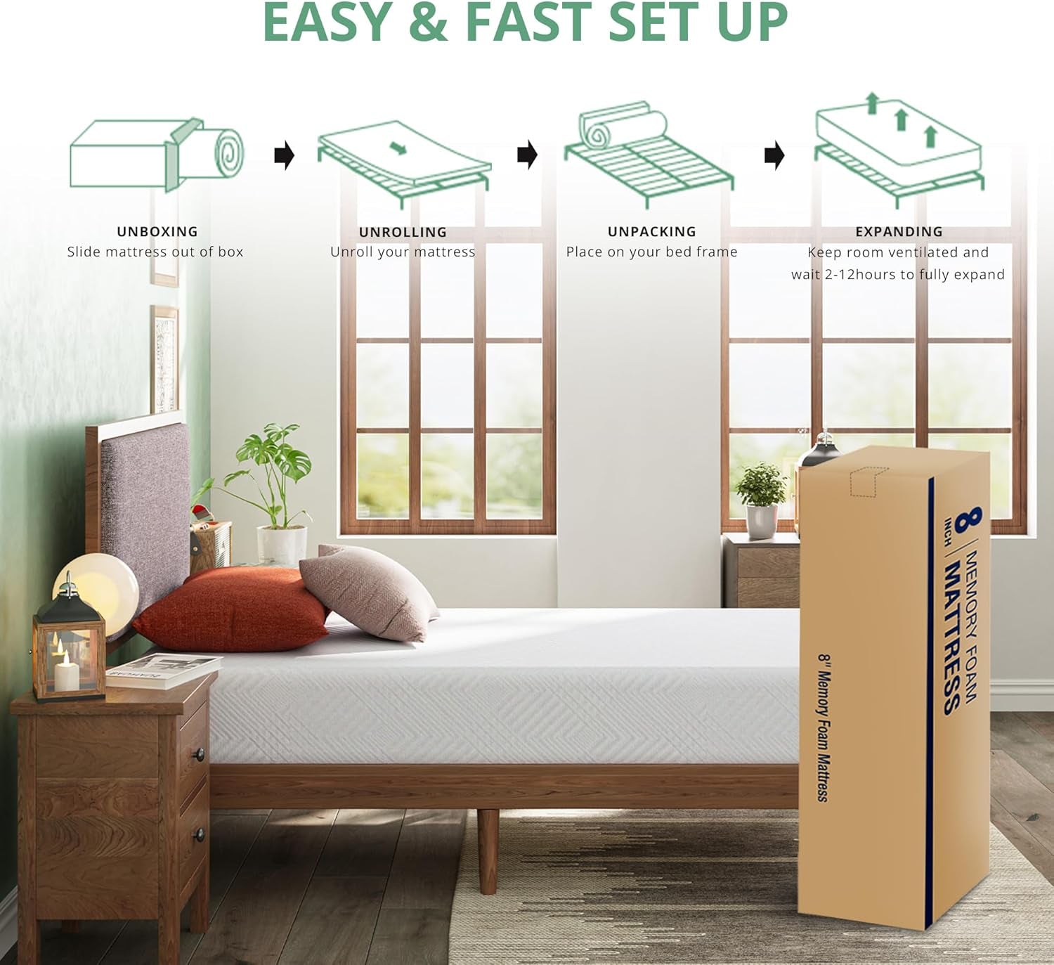 Twin Green Tea Memory Foam Mattress for Cool Comfort