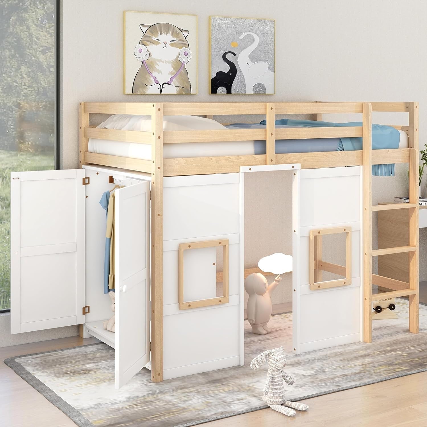 Twin Loft Bed With Built In Wardrobe And 2 Windows