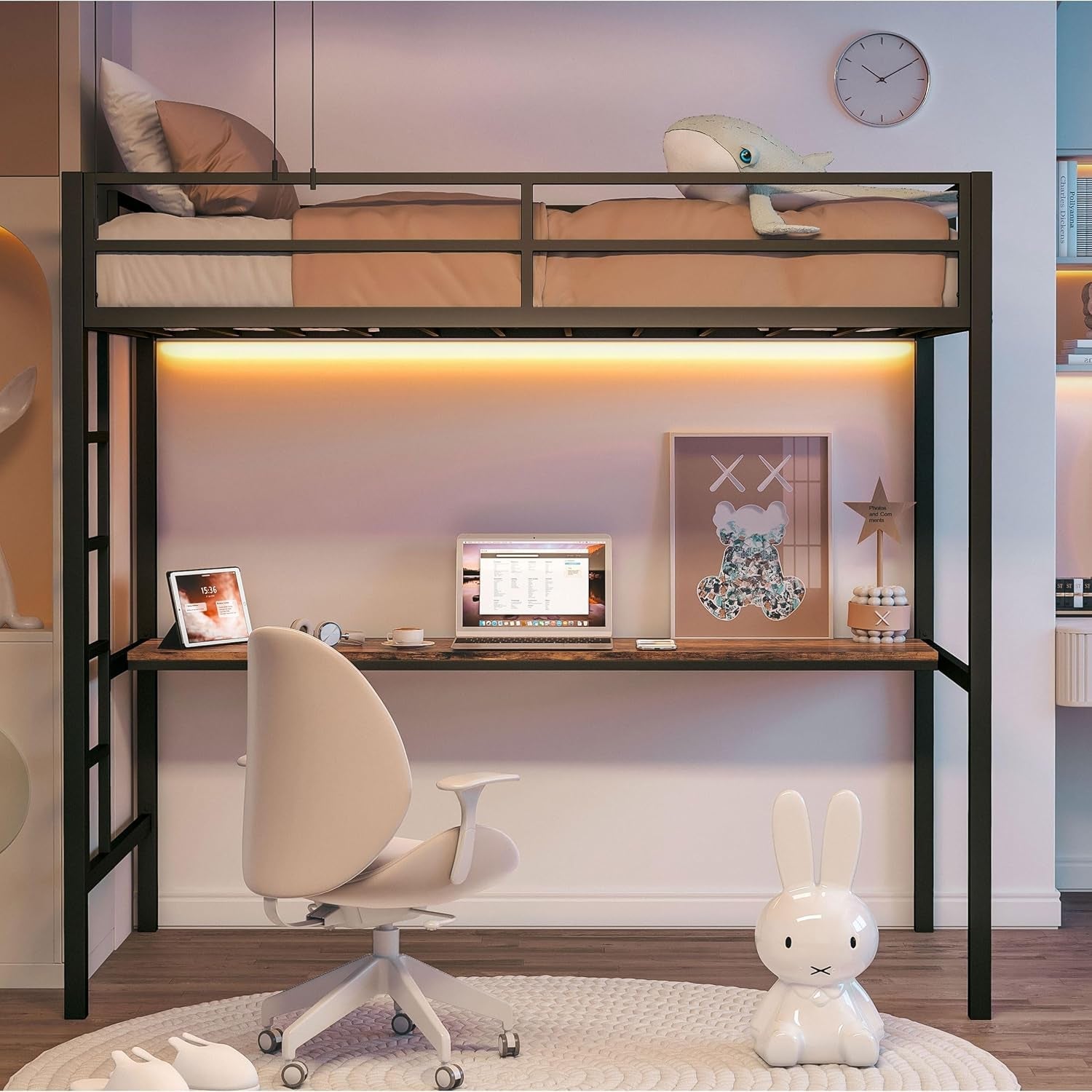 Twin Loft Bed With Desk And Power Outlet Black Metal Frame