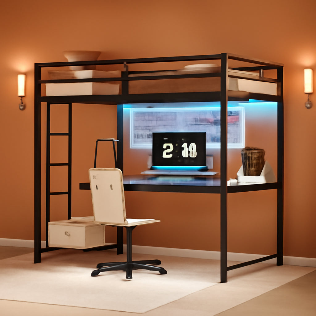 Twin Loft Bed With Desk And Power Outlet Black Metal Frame
