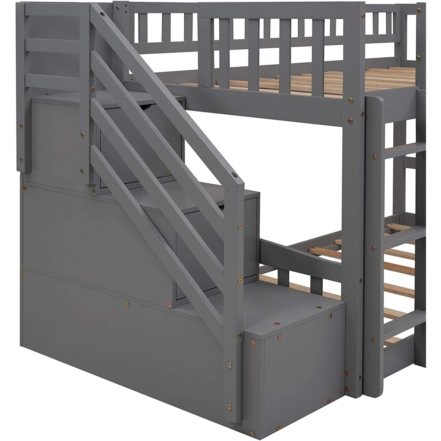 Twin Metal Bunk Bed With Guard Rail And Space Saver