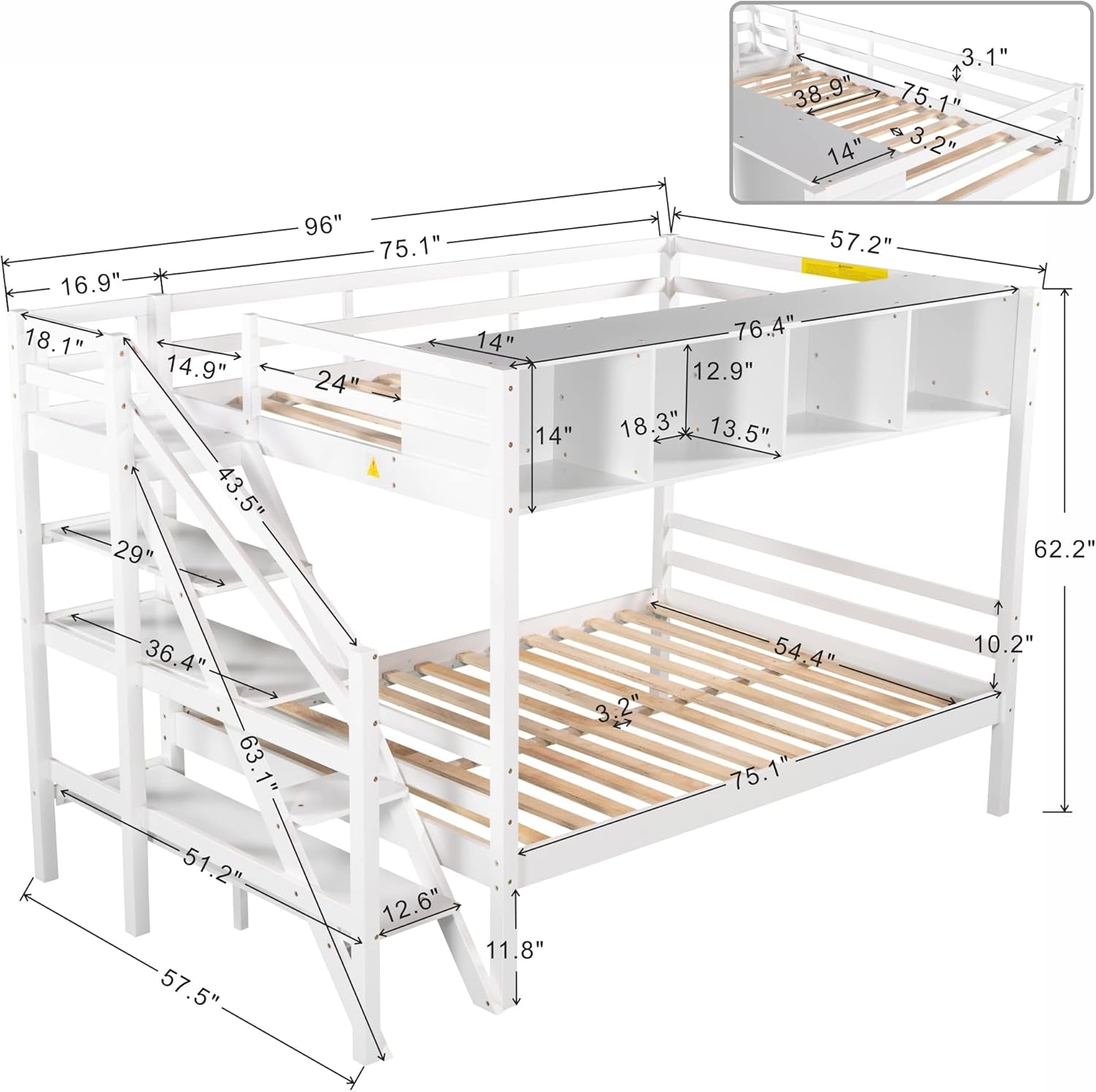 Twin Over Full Bunk Bed With Staircase And White Cabinets