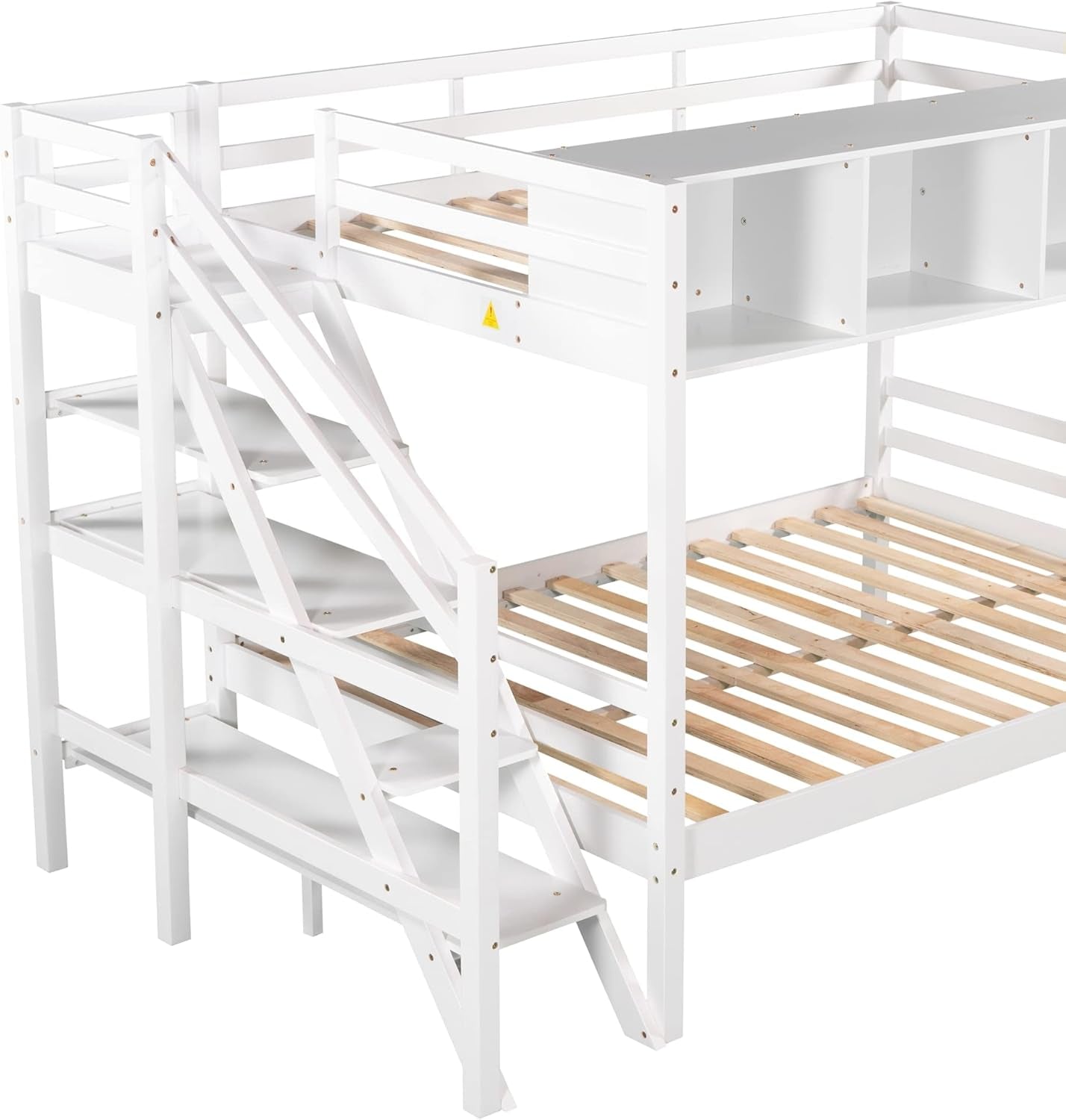 Twin Over Full Bunk Bed With Staircase And White Cabinets