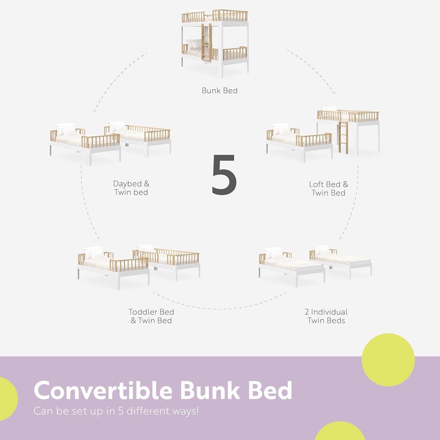 Twin-Over-Twin 5-In-1 Convertible Bunk Bed White Finish