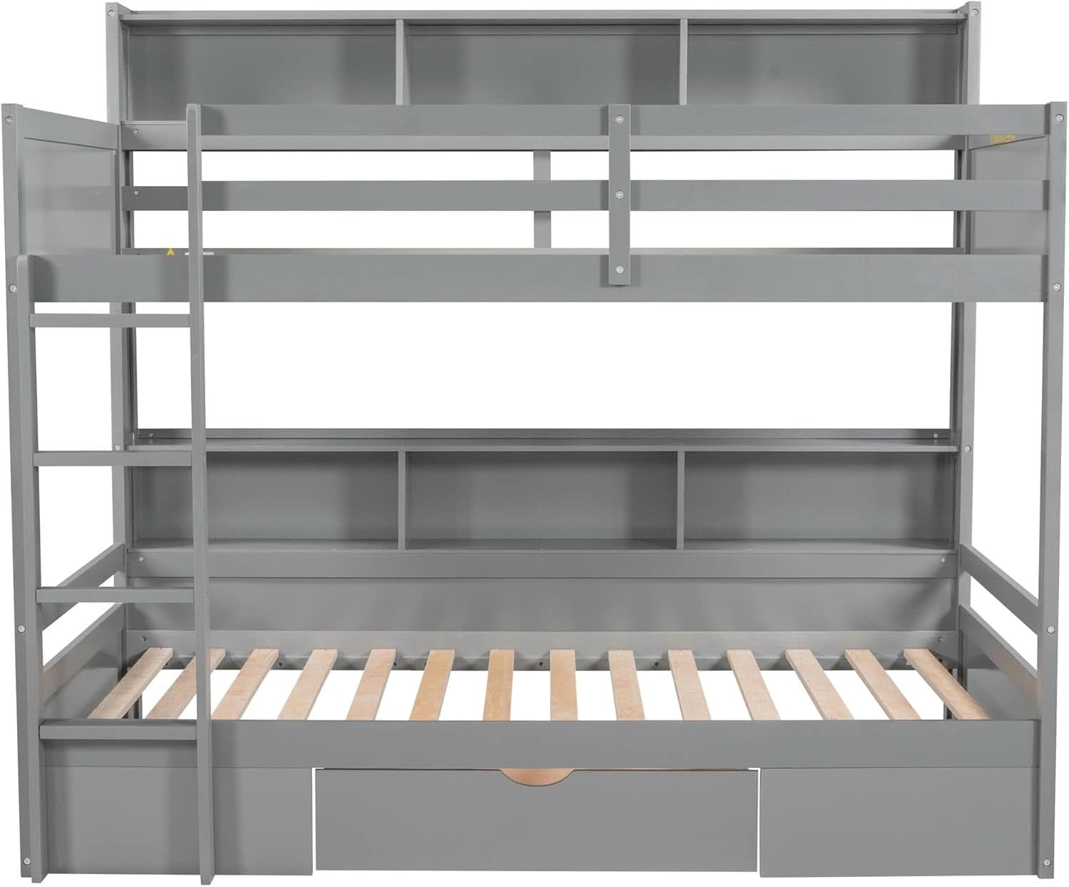 Twin Over Twin Bunk Bed Gray Storage Drawer And Shelves