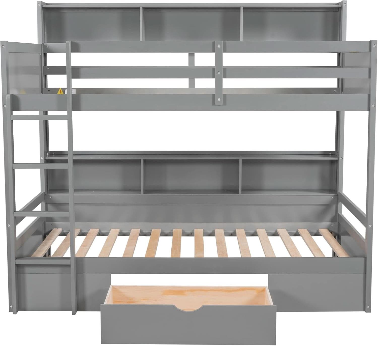 Twin Over Twin Bunk Bed Gray Storage Drawer And Shelves