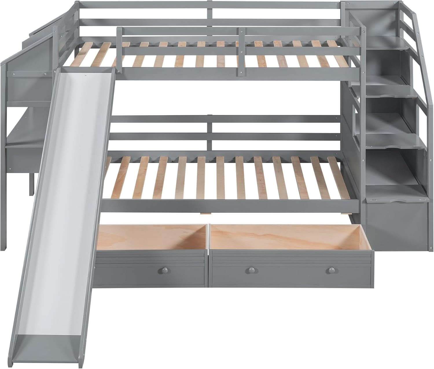 Twin Over Twin Bunk Bed With 4 Drawers Gray For Kids Rooms
