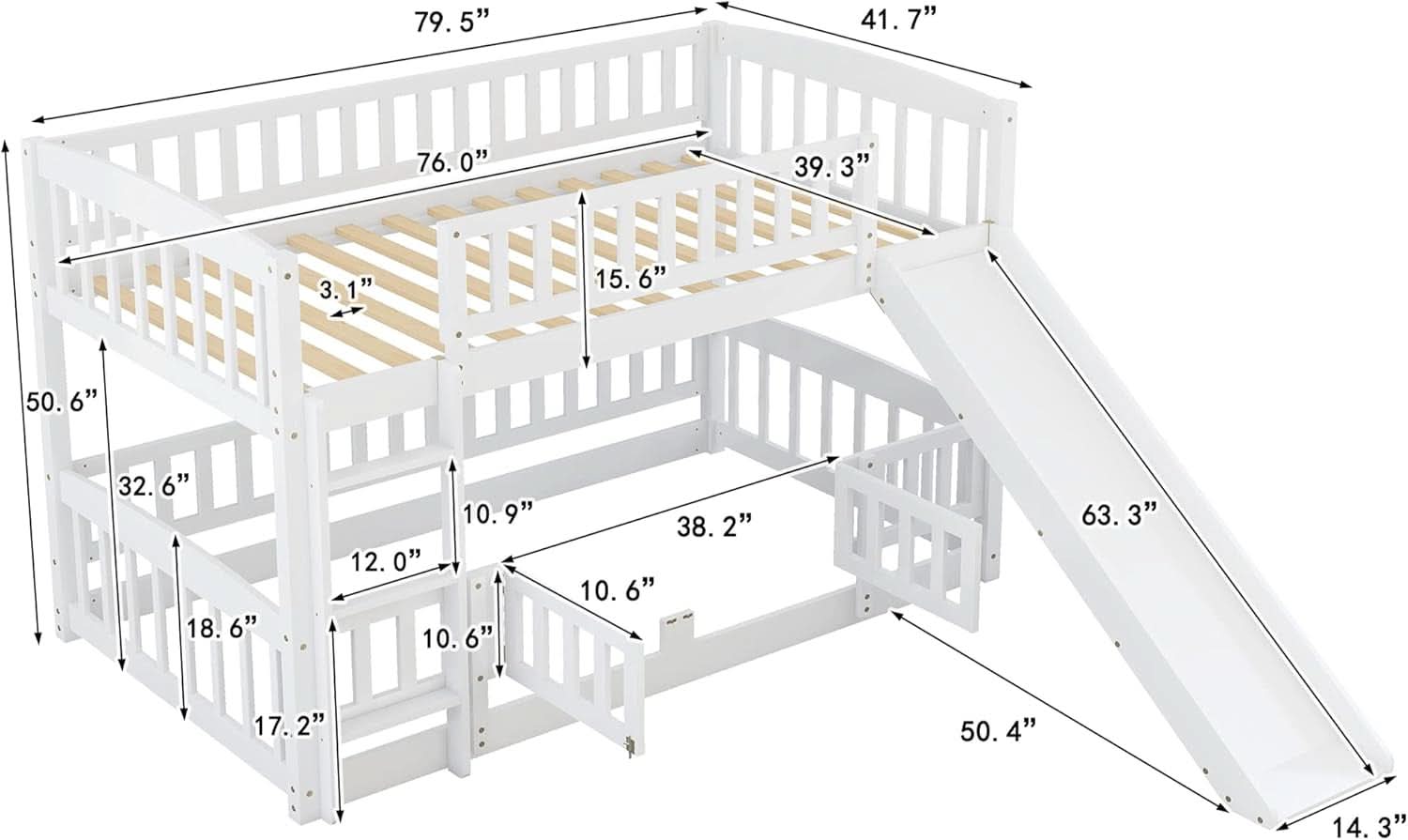 Twin Over Twin Bunk Bed With Slide And Stairs White