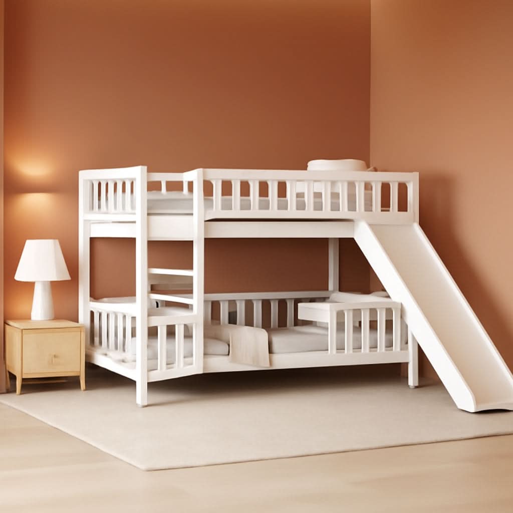 Twin Over Twin Bunk Bed With Slide And Stairs White