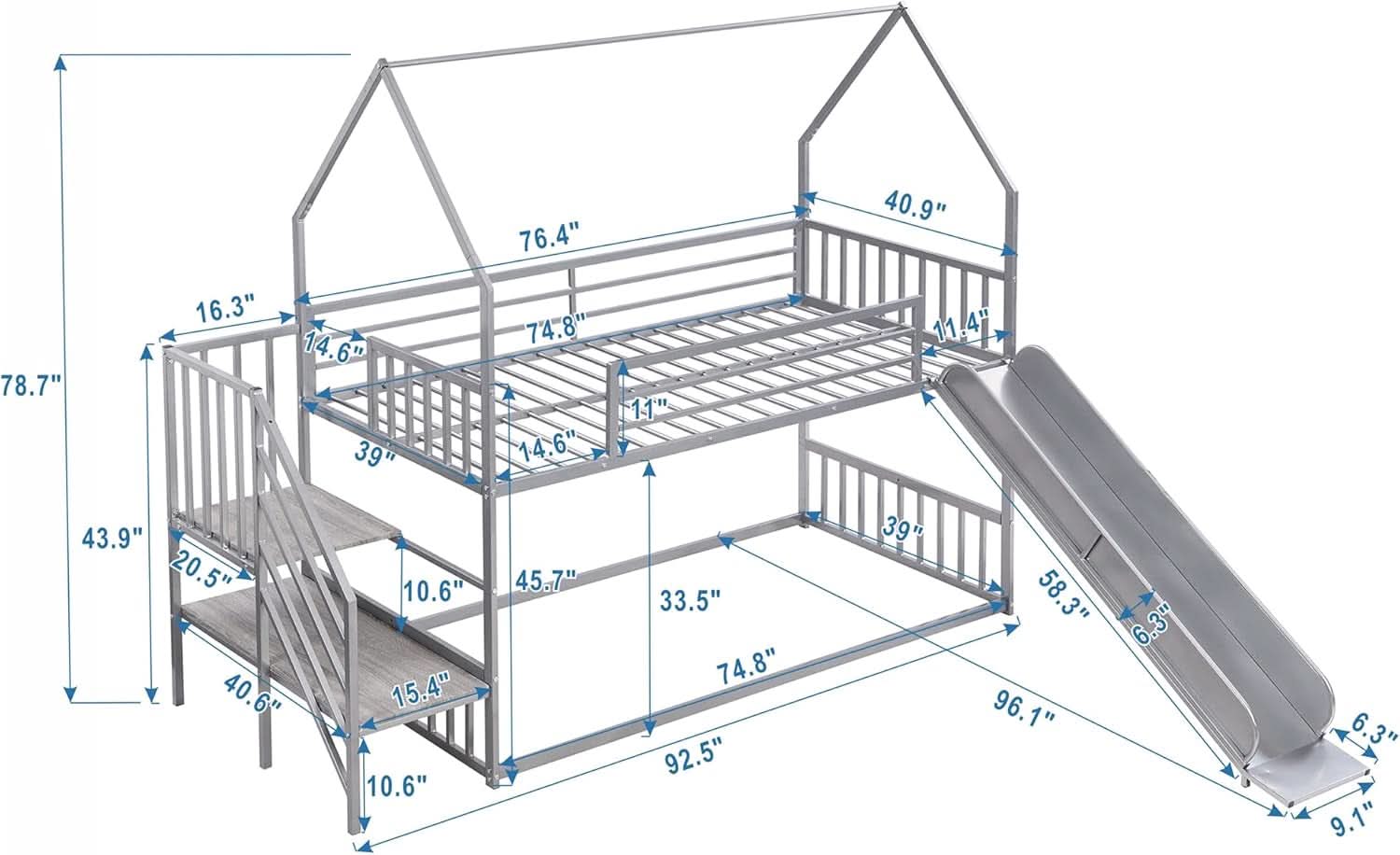 Twin Over Twin Bunk Bed With Slide And Storage Stairs