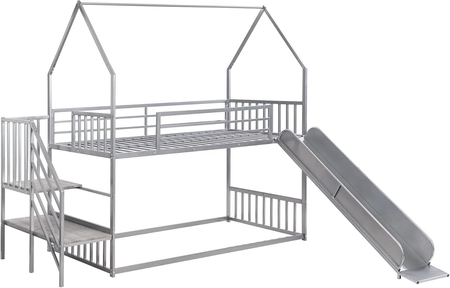 Twin Over Twin Bunk Bed With Slide And Storage Stairs