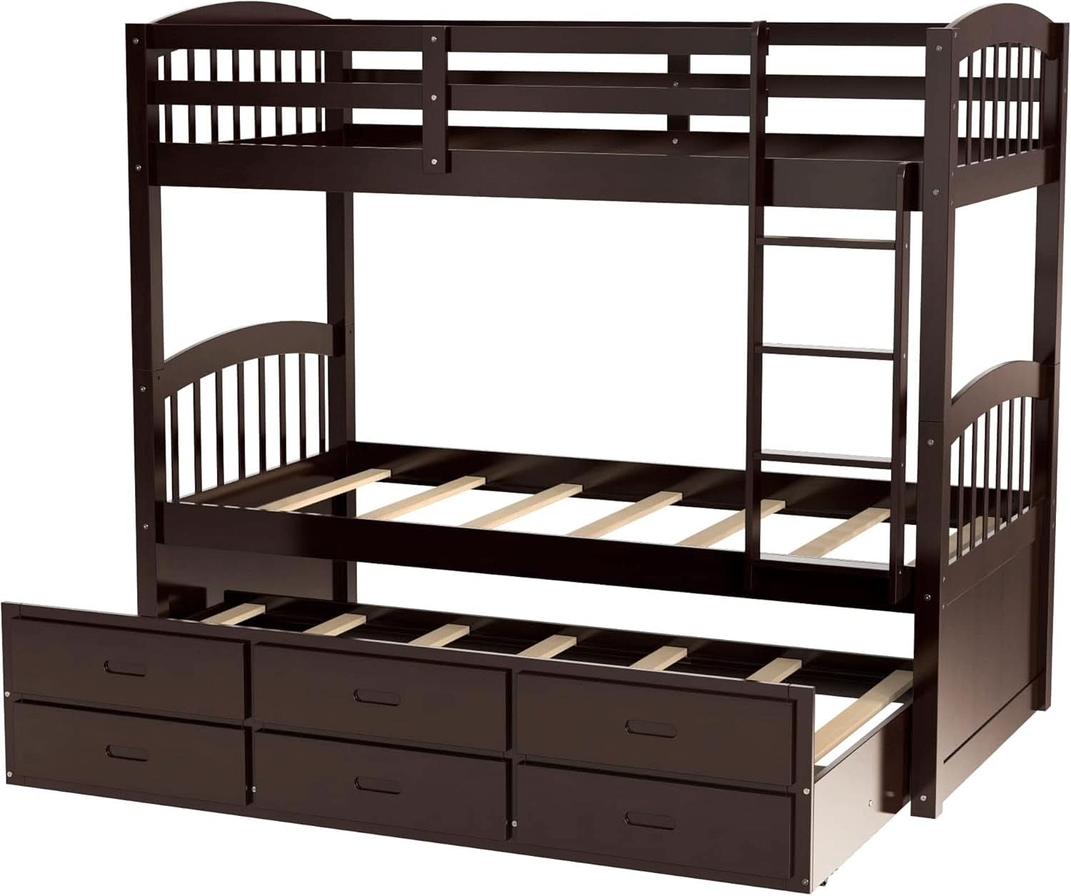 Twin Over Twin Bunk Bed With Trundle Espresso Finish