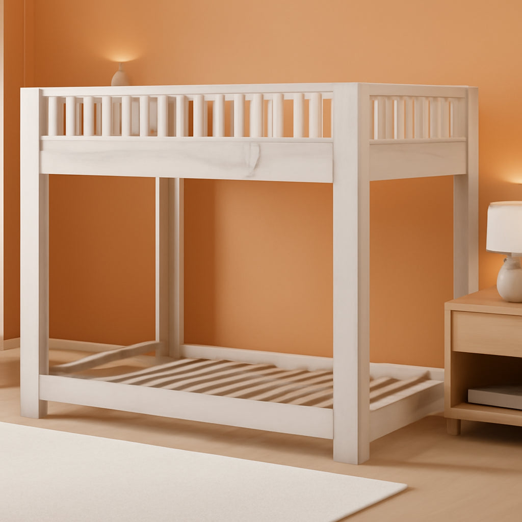 Twin Over Twin Bunk Bed With Wood Ladder Weathered White