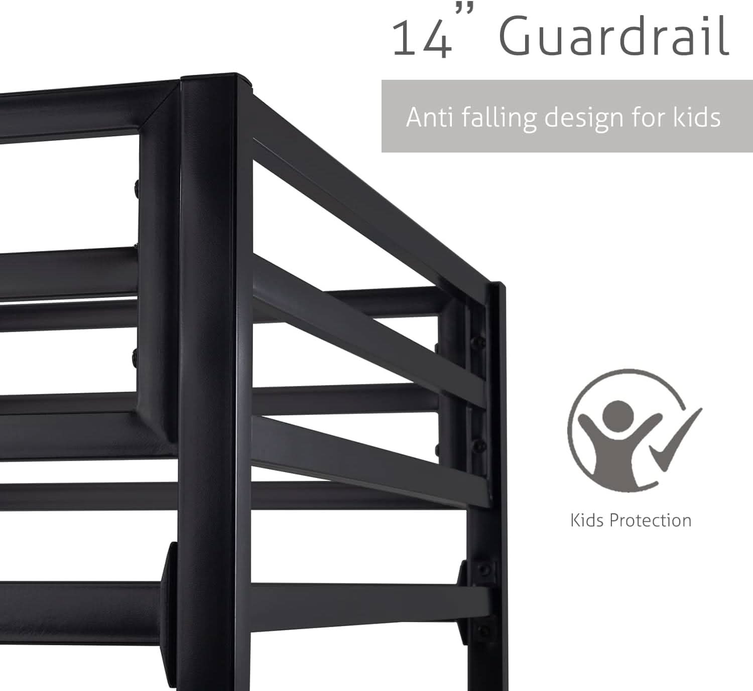 Twin Over Twin Metal Bunk Bed Black Guardrail And Ladder