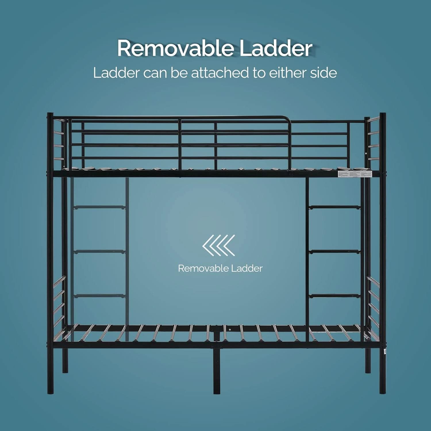 Twin Over Twin Metal Bunk Bed With Flat Ladder Black