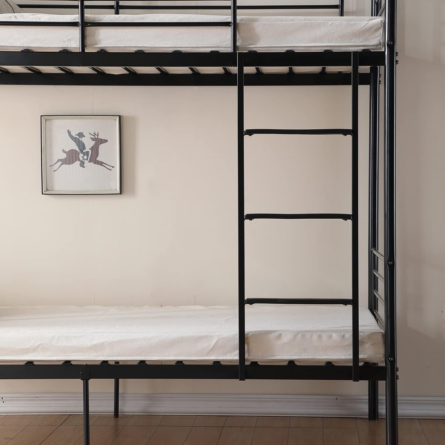 Twin Over Twin Metal Bunk Bed With Flat Ladder Black
