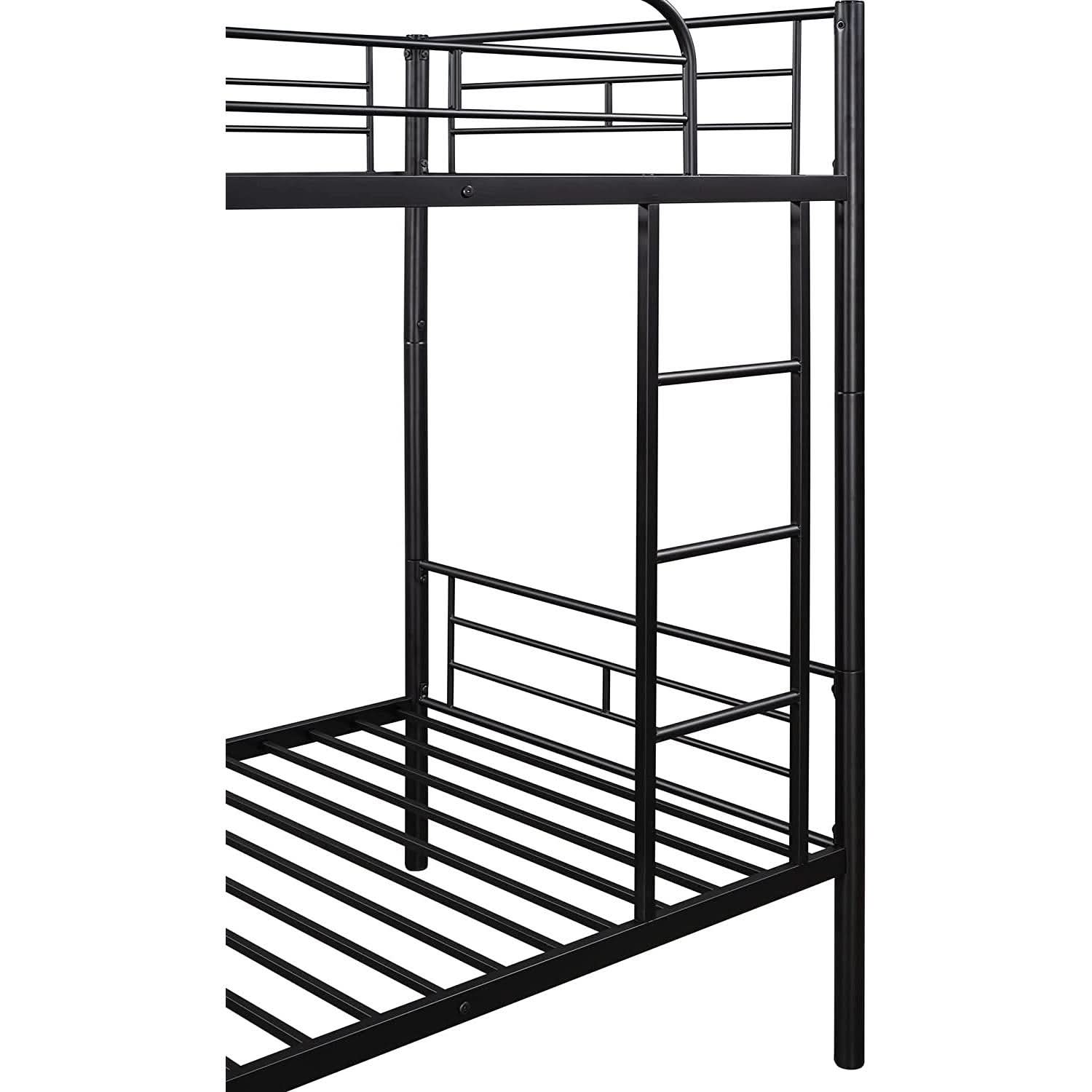 Twin Over Twin Metal Bunk Bed With Ladder In Black