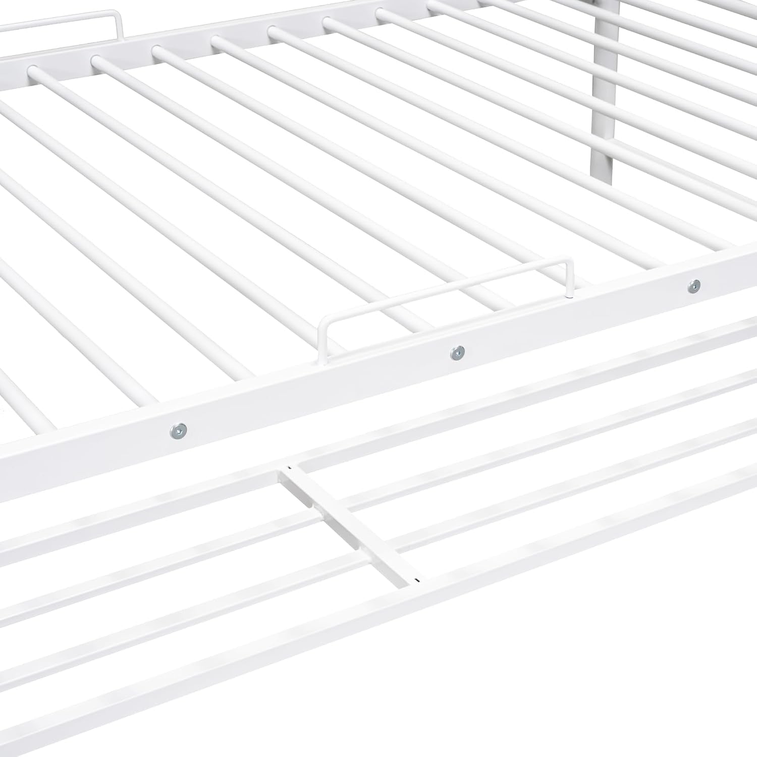 Twin Over Twin Metal Bunk Bed With Shelf and Rails White