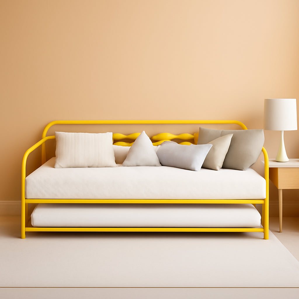 Twin Size Golden Daybed With Trundle And Lockable Wheels