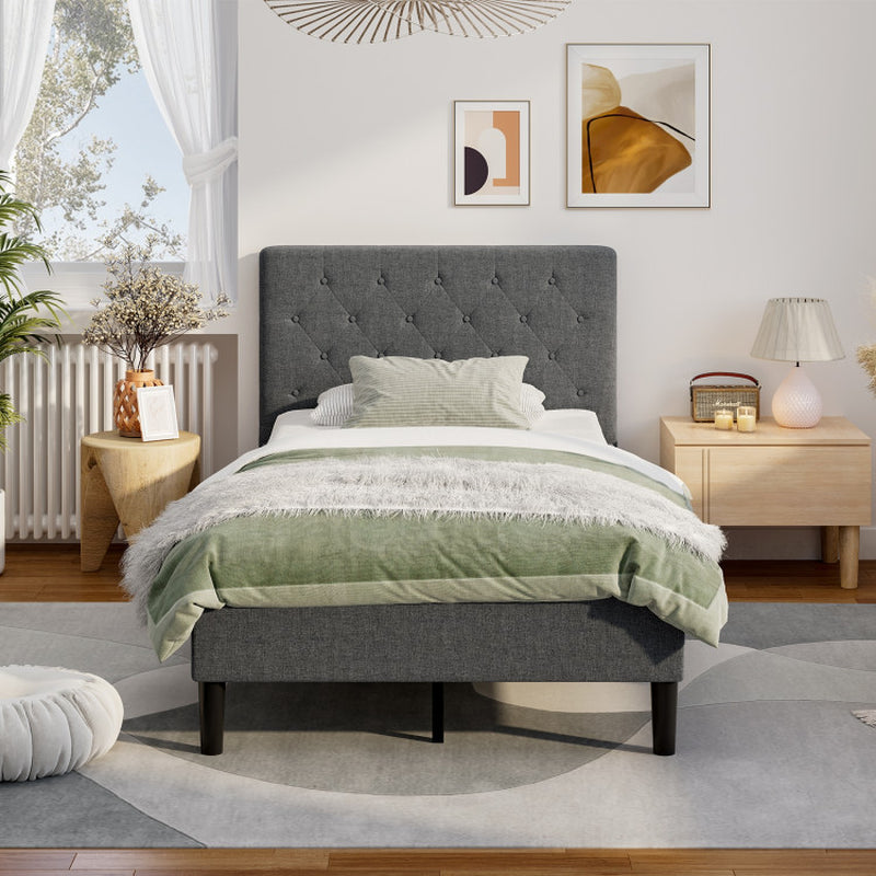 Twin Upholstered Bed Frame With Button Tufted Headboard