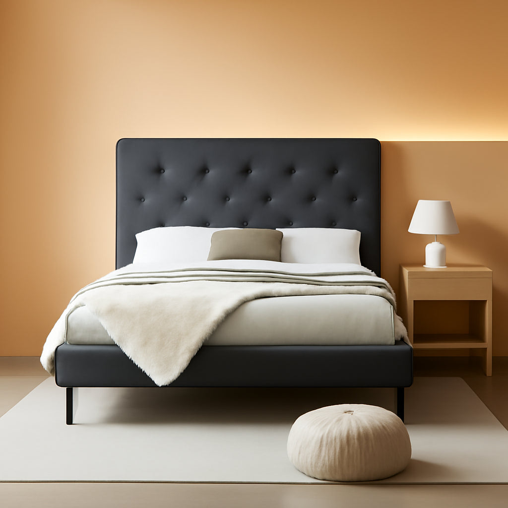 Twin Upholstered Bed Frame With Button Tufted Headboard
