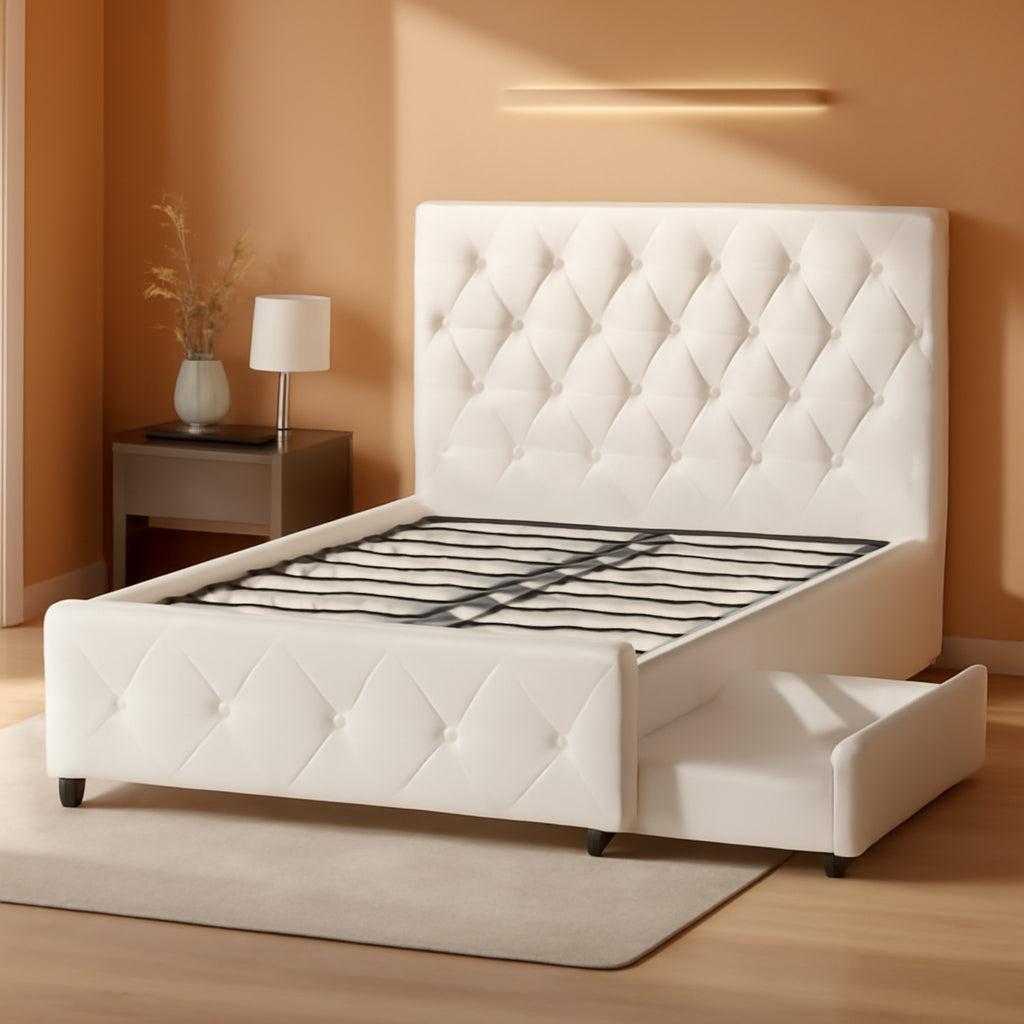 Twin Upholstered Platform Bed With Underbed Drawers White