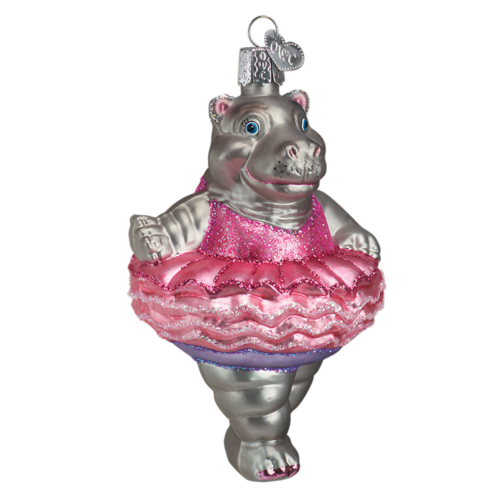 Twinkle Toes Hippopotamus Glass Ornament