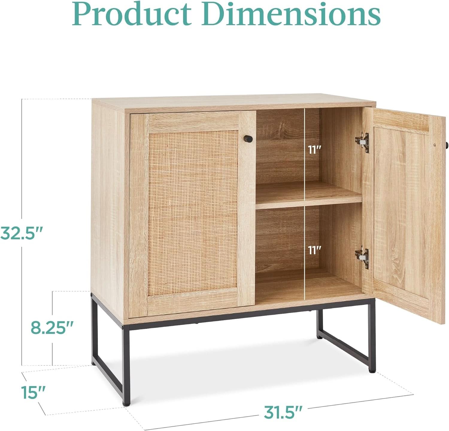 Two Door Rattan Storage Cabinet Natural Finish With Non Scratch Foot Pads For Living Room Hallway Kitchen