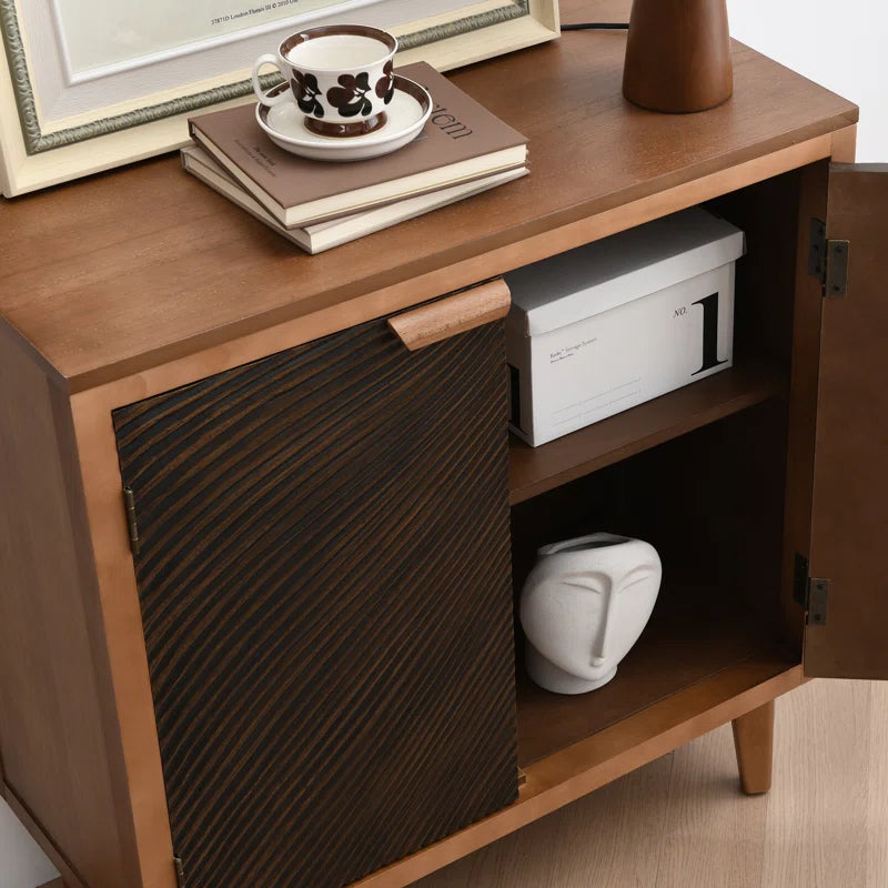 Two Door Vintage Storage Cabinet With Textured Wood Handles
