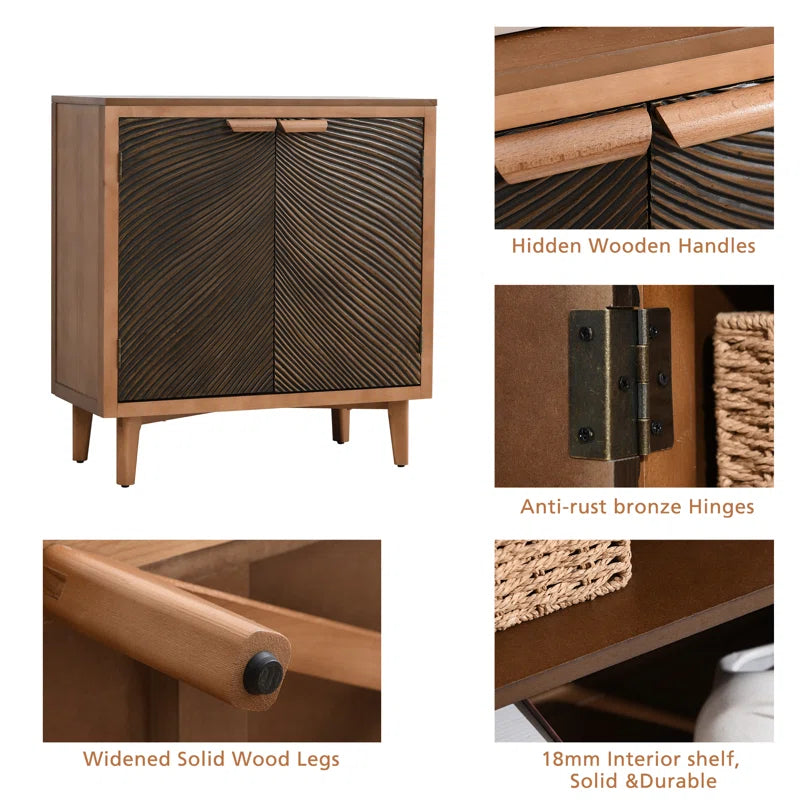 Two Door Vintage Storage Cabinet With Textured Wood Handles