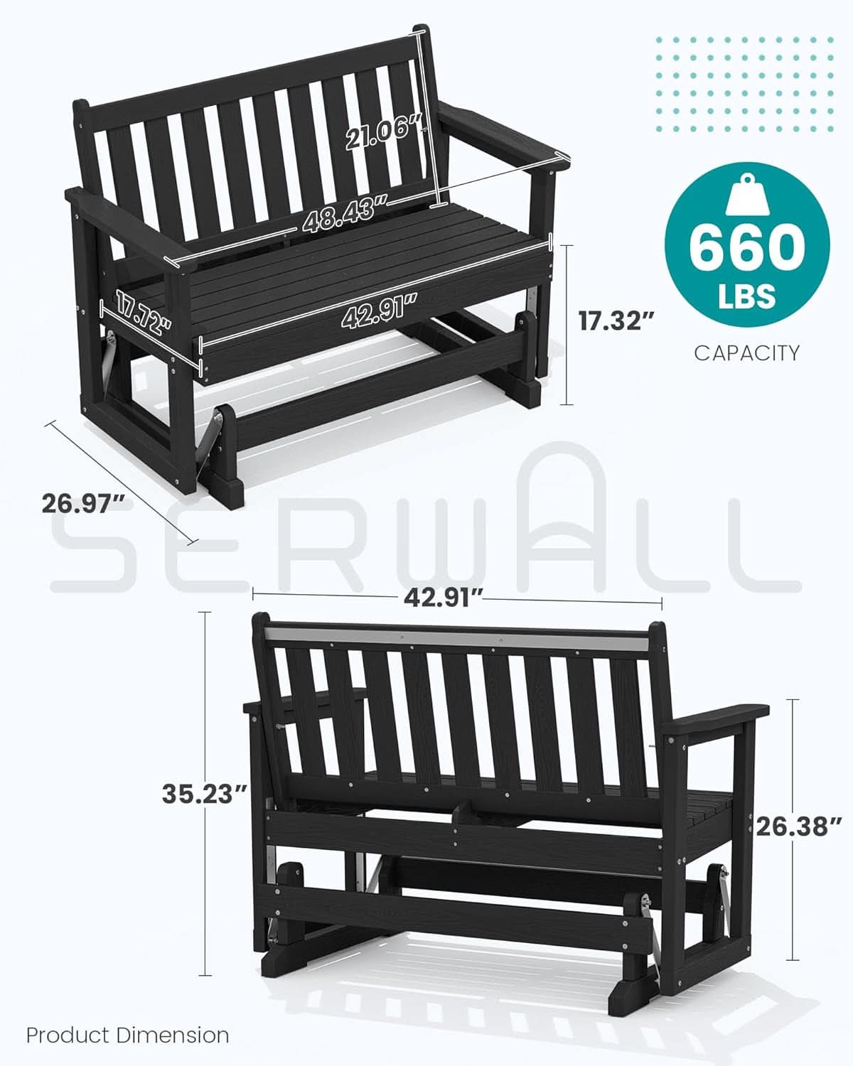 Two Person Outdoor Glider Bench Weather Resistant Comfortable