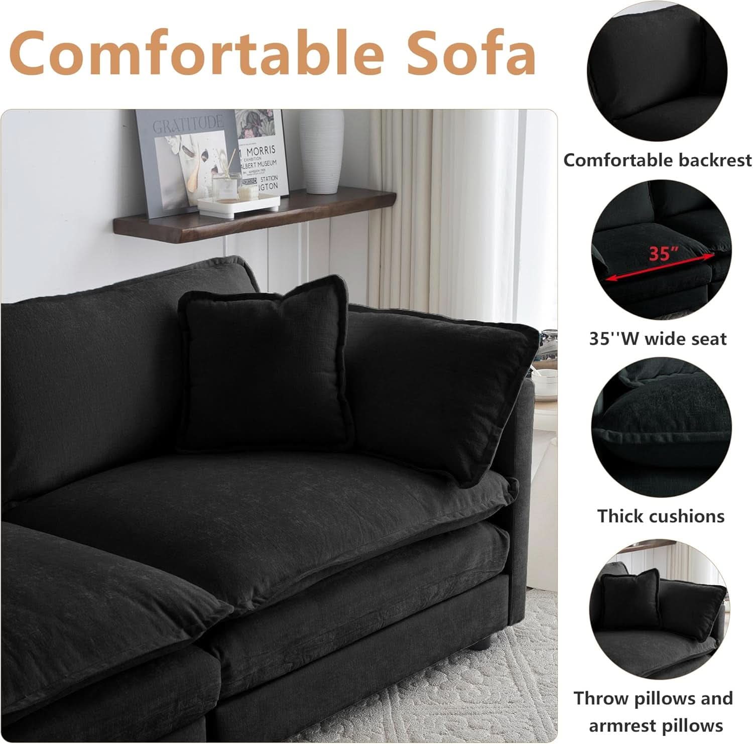Two Piece Loveseat And Armchair Set For Living Room In Black Chenille