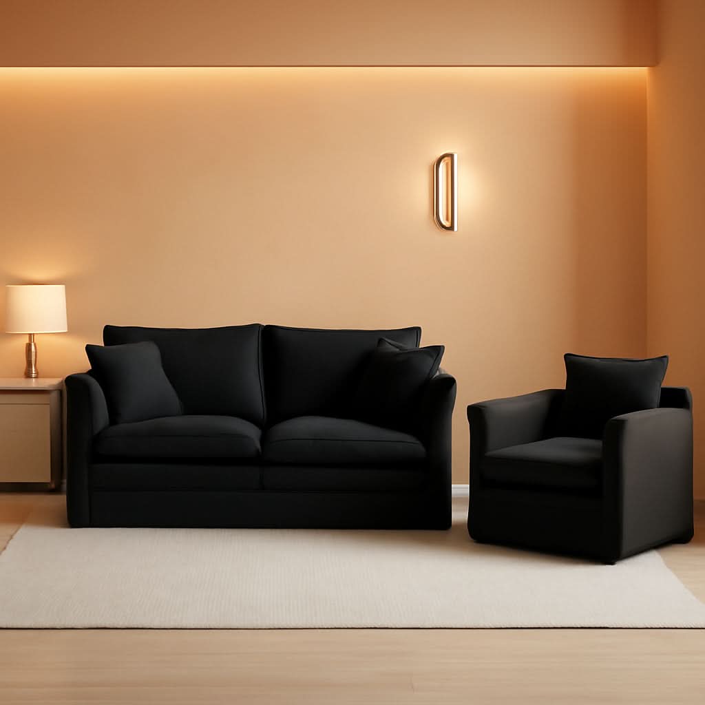 Two Piece Loveseat And Armchair Set For Living Room In Black Chenille
