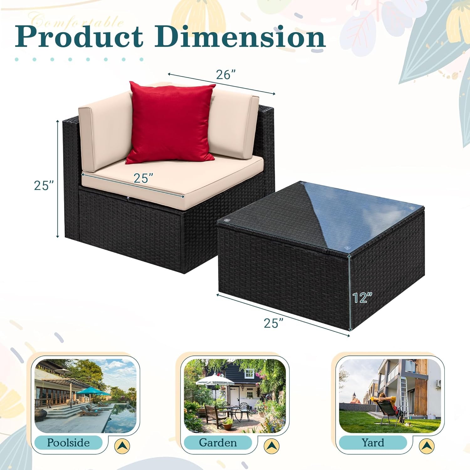 Two Piece Patio Furniture Set All Weather PE Rattan Outdoor Sofa Set With Table Beige For Garden Lawn Poolside