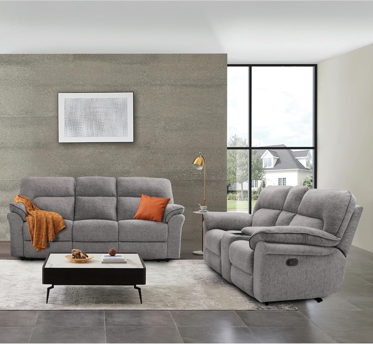 Two Piece Recliner Sofa Set Wireless Charging Light Gray