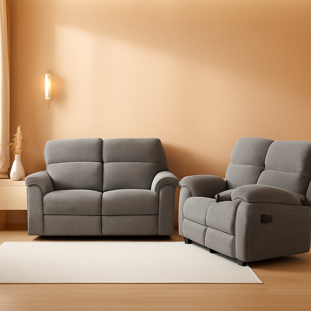 Two Piece Recliner Sofa Set Wireless Charging Light Gray