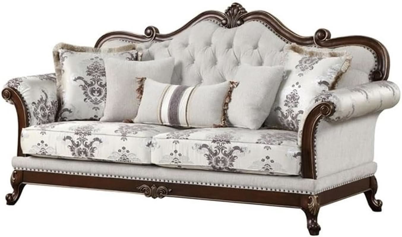 Two-Piece White Button Tufted Living Room Set Modern Style