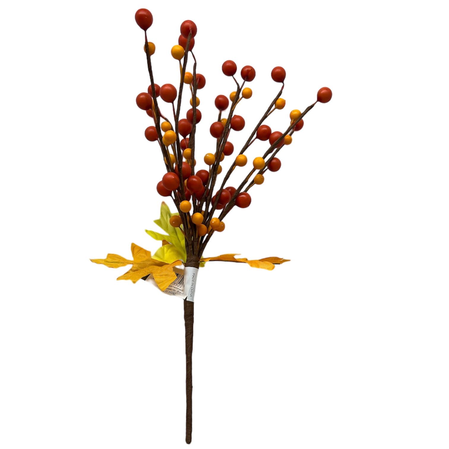 Two Tone Orange Berry Spray With Autumn Leaves 10 Inch