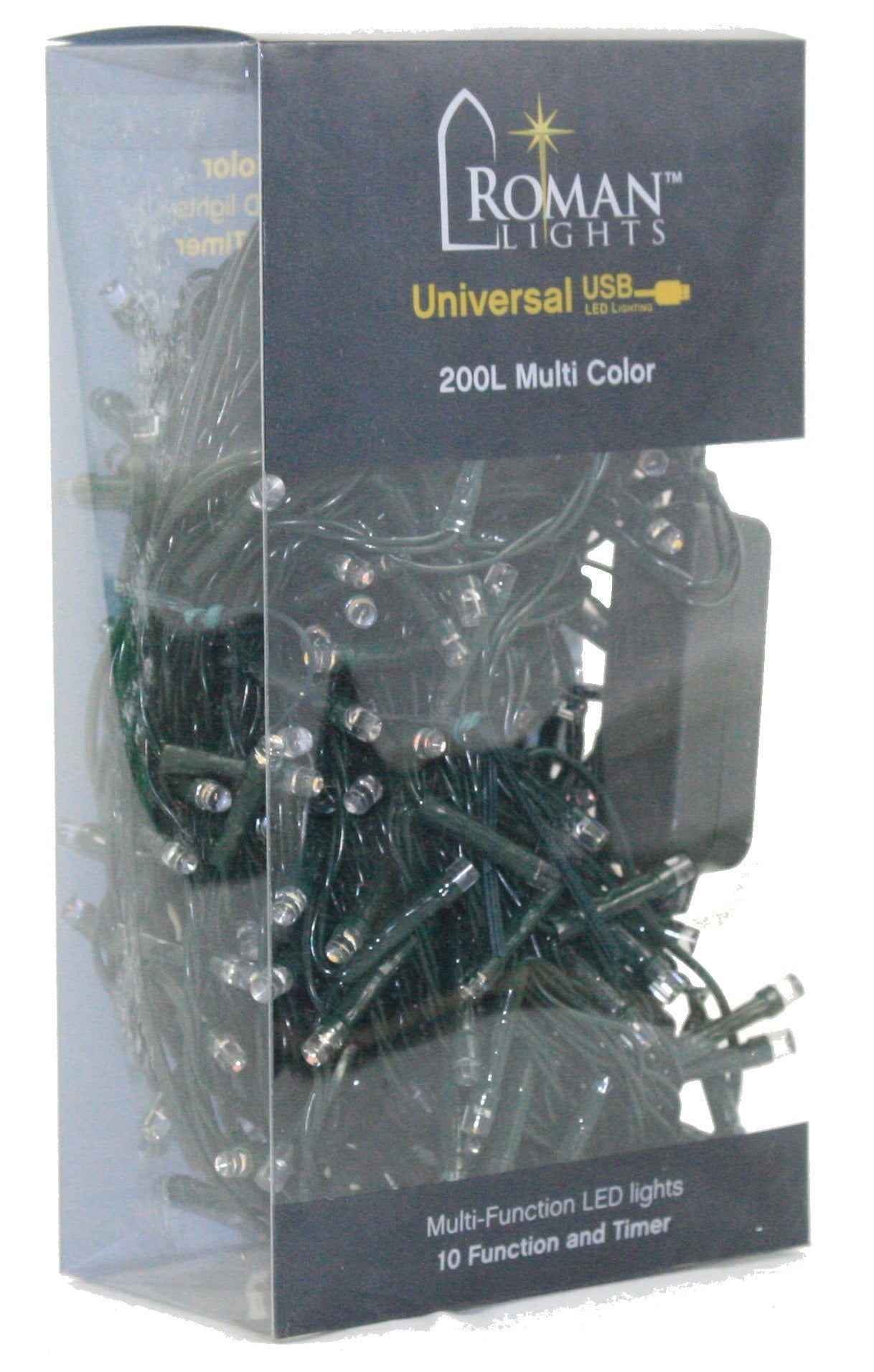 USB powered 200 LED (52 foot) Green Wire Multifunction Lights with Timer - Multicolor