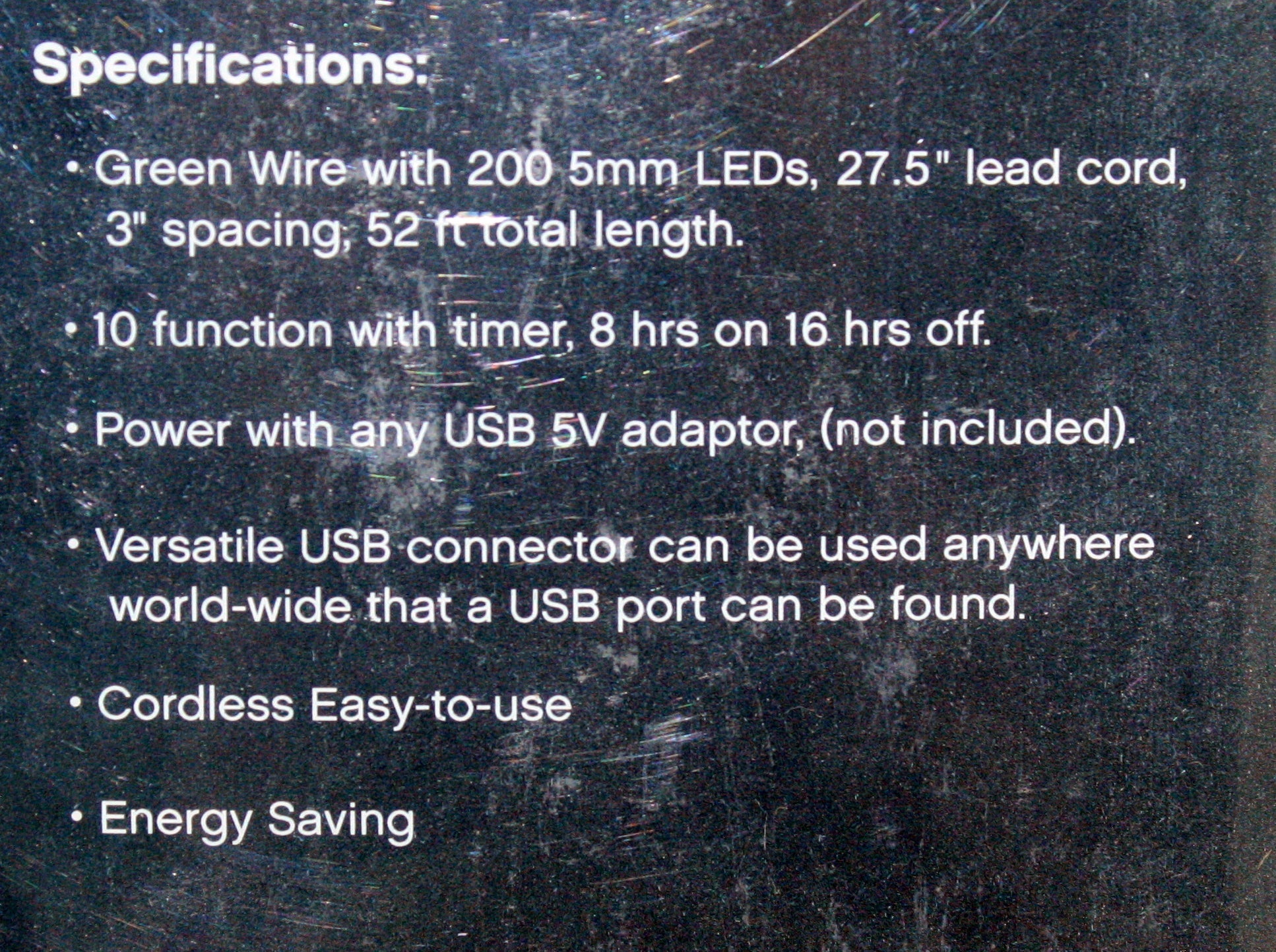 USB powered 200 LED (52 foot) Green Wire Multifunction Lights with Timer - Multicolor