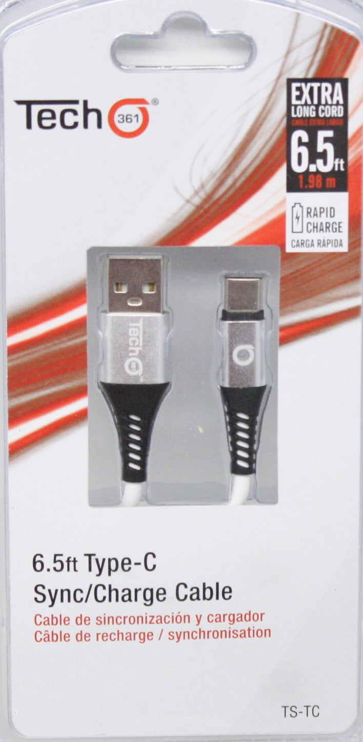 USB type C 6.5 foot Sync/Charge Cable - White
