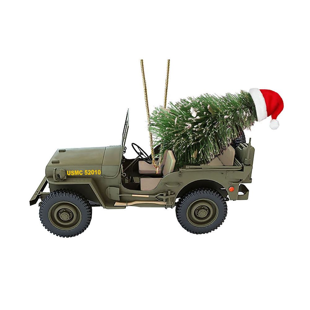 USMC Jeep with Christmas Tree Ornament