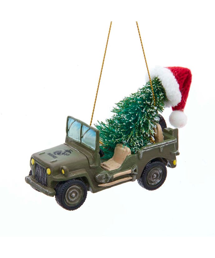 USMC Jeep with Christmas Tree Ornament