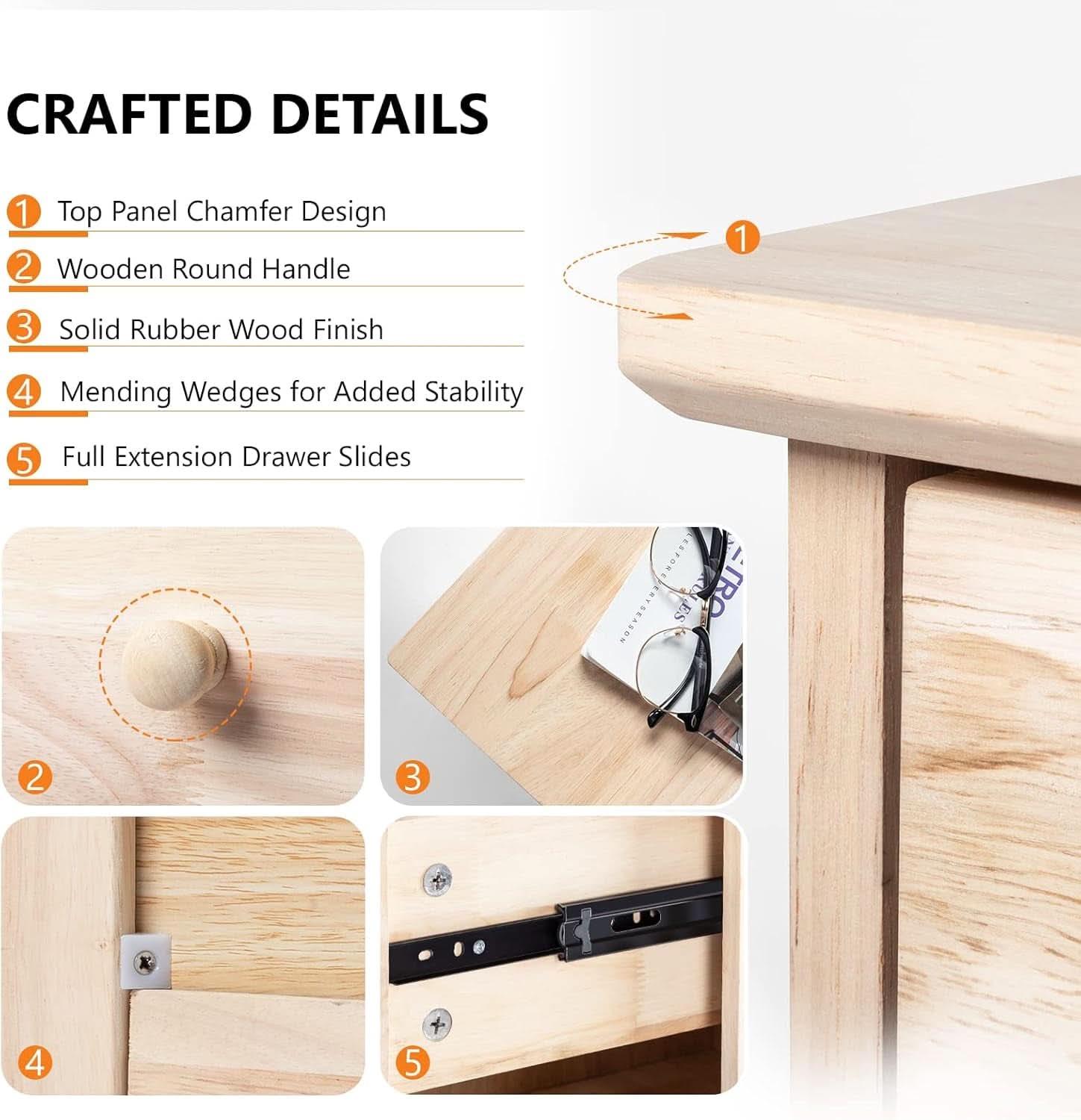 Unfinished Rubber Wood Six Drawer Dresser For DIY Finish