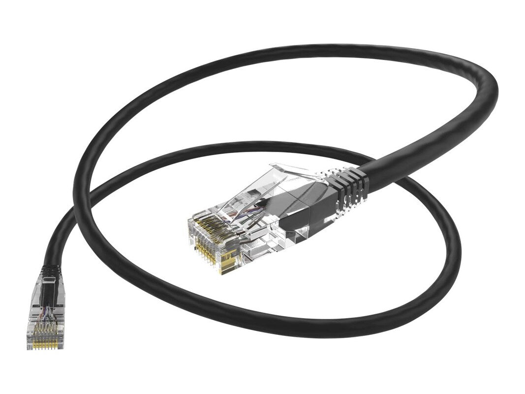 Unirise 1 Foot Cat6 Snagless Clearfit Patch Cable Black - High Density Cat6 Ultr