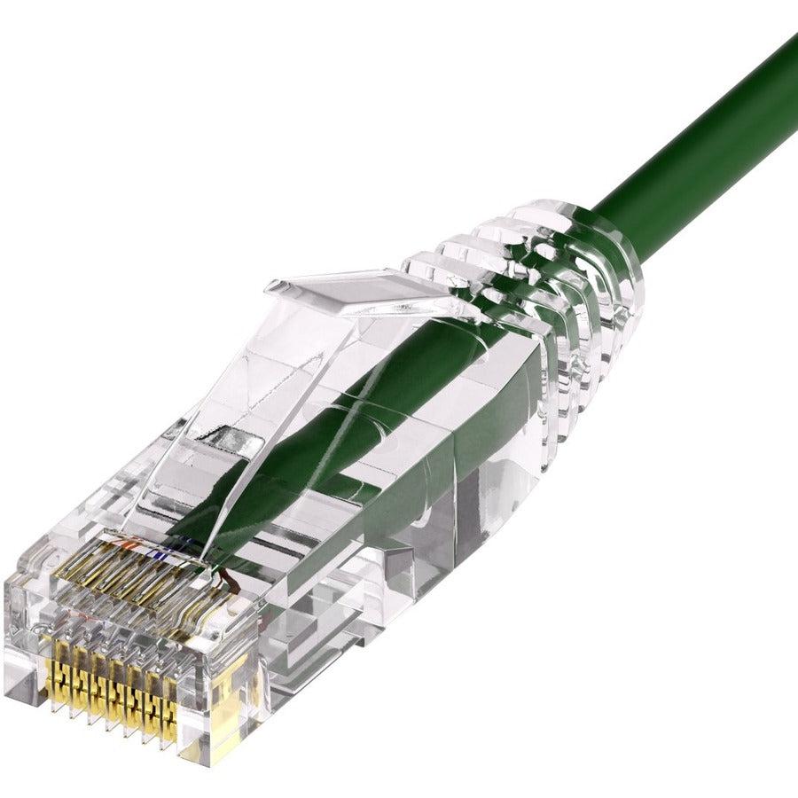 Unirise Clearfit Slim&trade; Cat6A 28AWG Patch Cable, Snagless, Green, 8ft