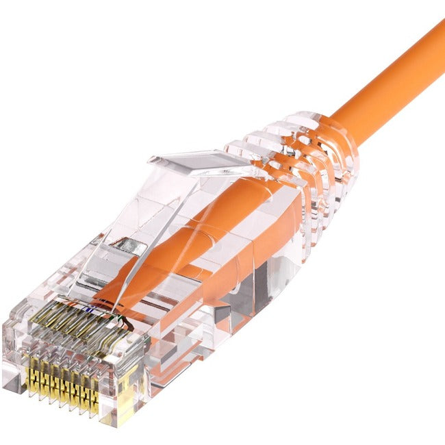Unirise Clearfit Slim&trade; Cat6A 28AWG Patch Cable, Snagless, Orange, 8ft CS6A-08F-ORG